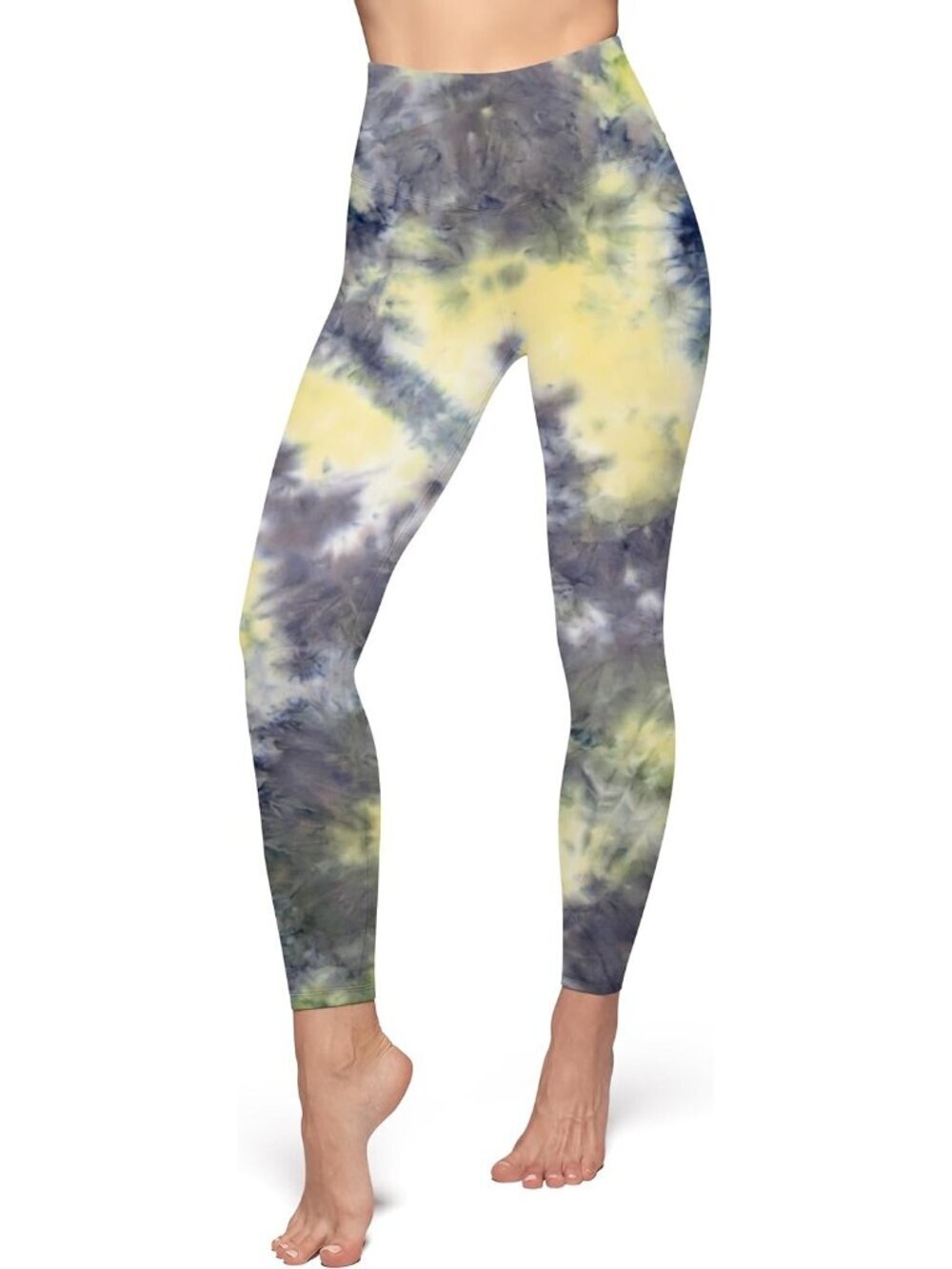 Women's Yellow Tie Dye Tummy Control Workout High Waisted Imported Yoga Leggings - Picture 4 of 5